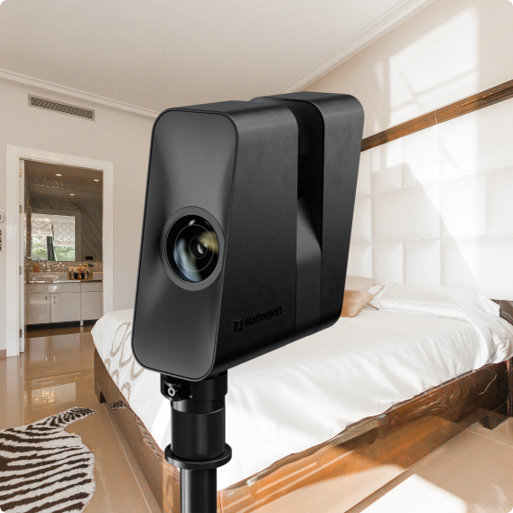 A Matterport Pro3 camera in a hotel room