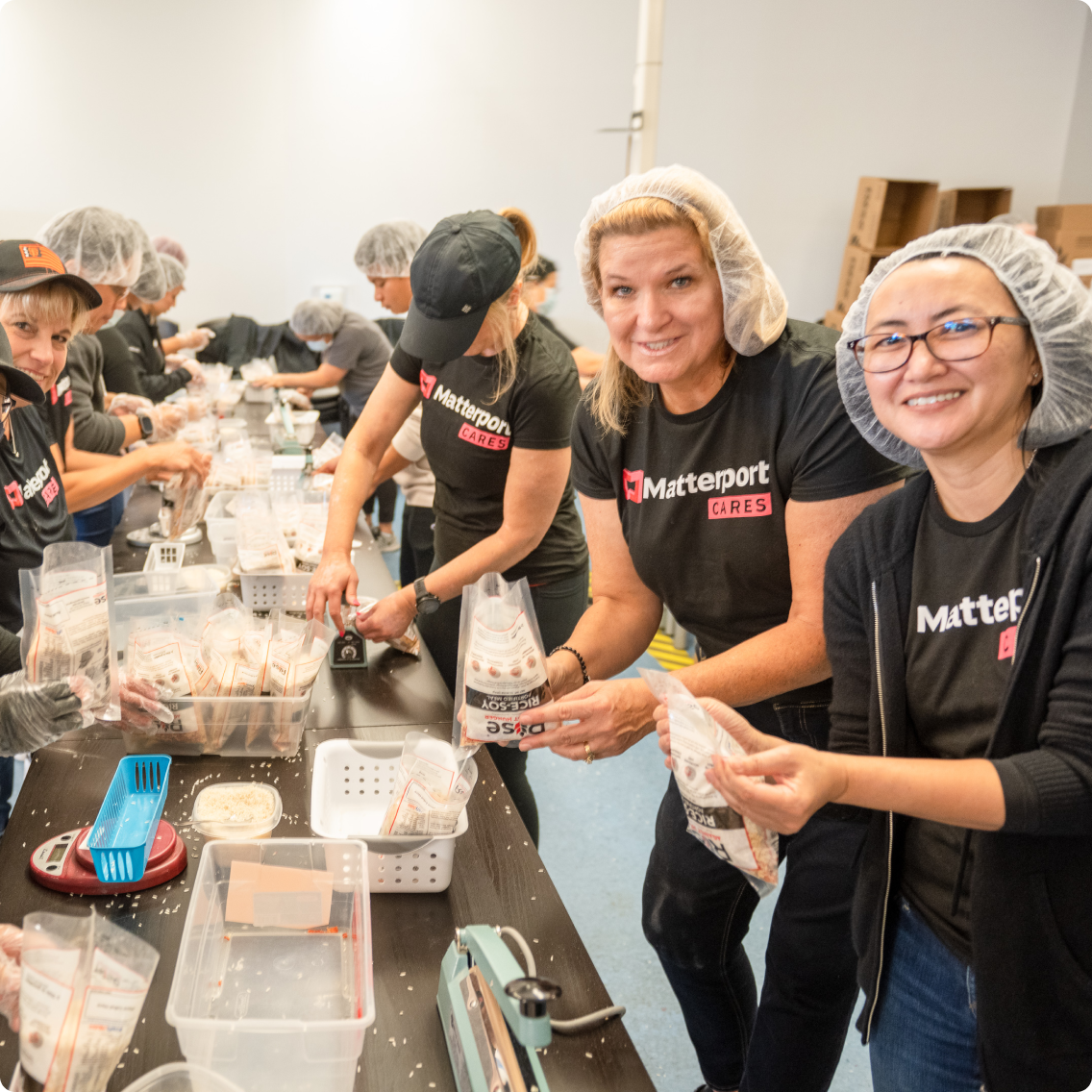 Matterport employees volunteering at a food bank